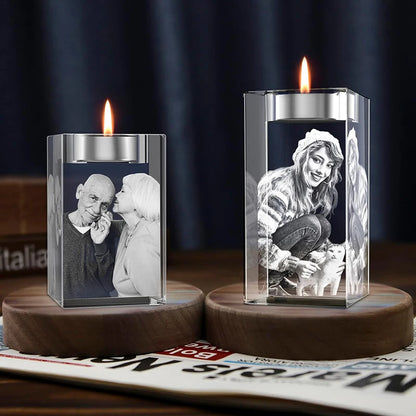Personalized 3D Crystal Photo Candleholder – Custom Memorial Gift for Loved Ones & Pets