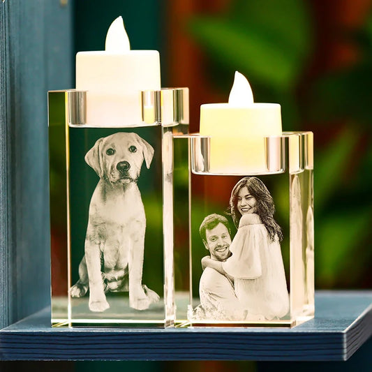 Personalized 3D Crystal Photo Candleholder – Custom Memorial Gift for Loved Ones & Pets