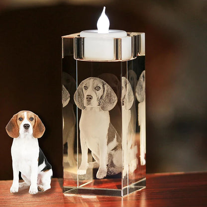 Personalized 3D Crystal Photo Candleholder – Custom Memorial Gift for Loved Ones & Pets