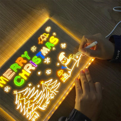 Glow Message Board for Kids – Rewritable LED Acrylic Drawing Board with 7 Color Markers