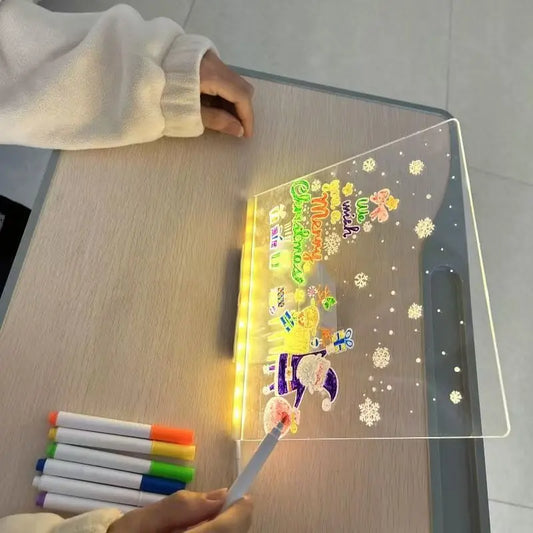 Glow Message Board for Kids – Rewritable LED Acrylic Drawing Board with 7 Color Markers
