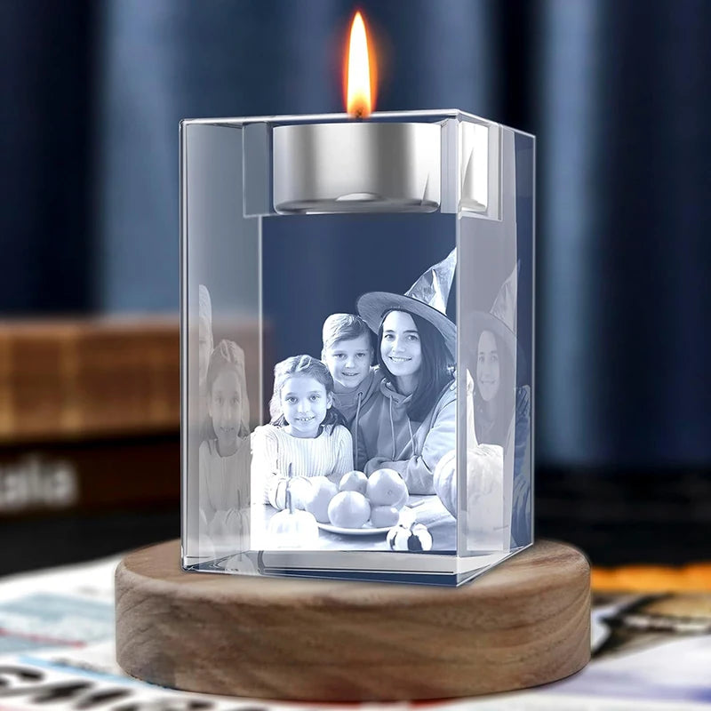 Personalized 3D Crystal Photo Candleholder – Custom Memorial Gift for Loved Ones & Pets