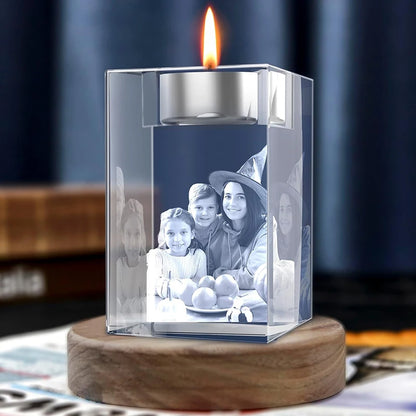Personalized 3D Crystal Photo Candleholder – Custom Memorial Gift for Loved Ones & Pets