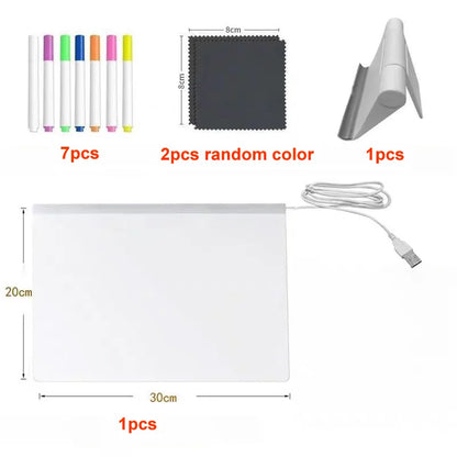 Glow Message Board for Kids – Rewritable LED Acrylic Drawing Board with 7 Color Markers